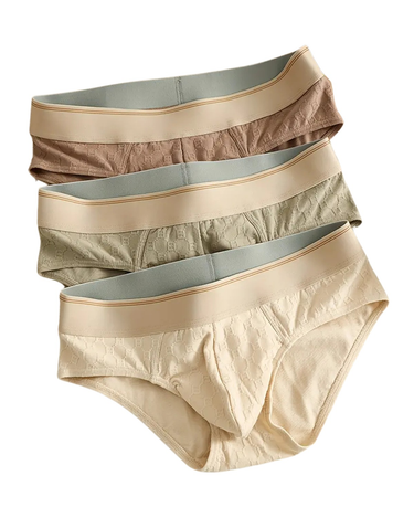 Men's Jacquard Cotton Briefs – 3 jacquard cotton briefs: taupe, sage green and beige