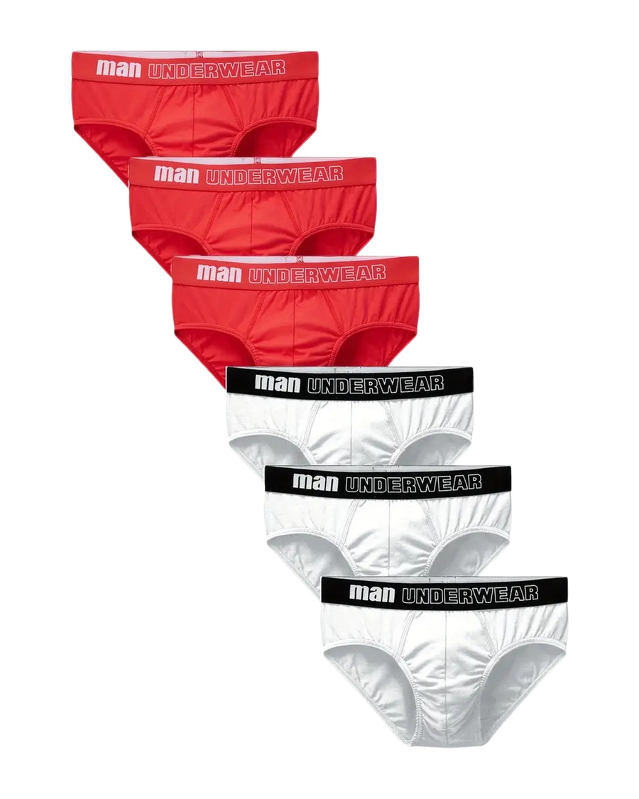 Men's Plain Stretch Cotton Briefs – 3 red and 3 white briefs