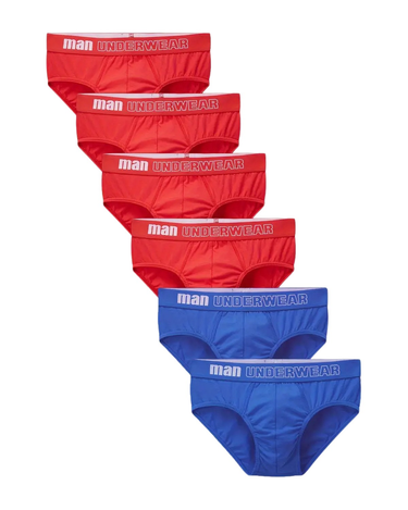 Men's Plain Stretch Cotton Briefs – 4 red and 2 blue briefs