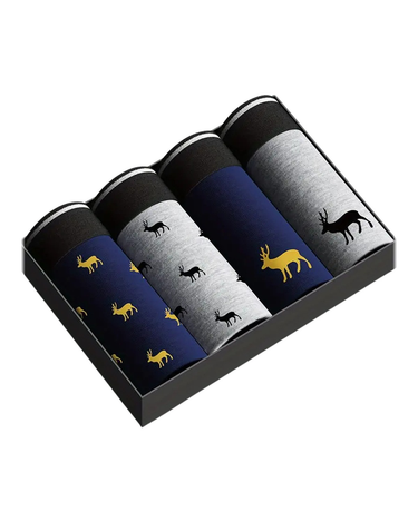 Herren Boxershorts aus Baumwolle mit Hirsch-Print – 4er-Pack in der Box, Hirsch-Print