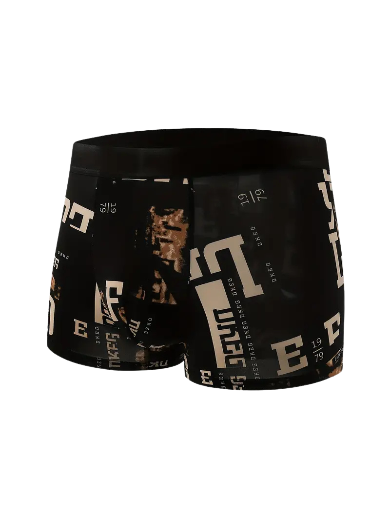 Men's Graphic Letter Print Boxer Briefs – black boxer with light letters, front