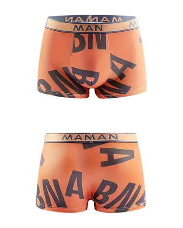 Men's Bold Letter Print Boxer Briefs – orange boxer, front and back