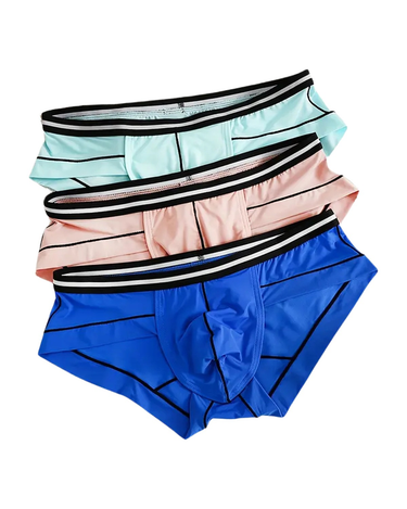 Slips de homem em poliamida com vivos contrastantes – 3 slips: azul-claro, rosa e azul