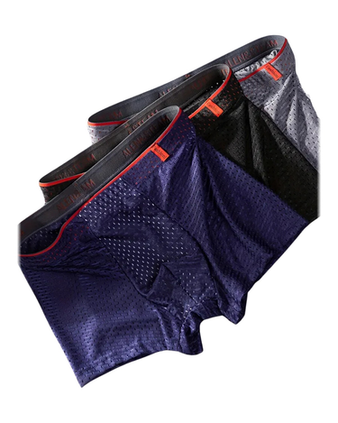 Bóxers deportivos de malla perforada para hombre – 3 bóxers de rejilla: azul marino, negro y gris