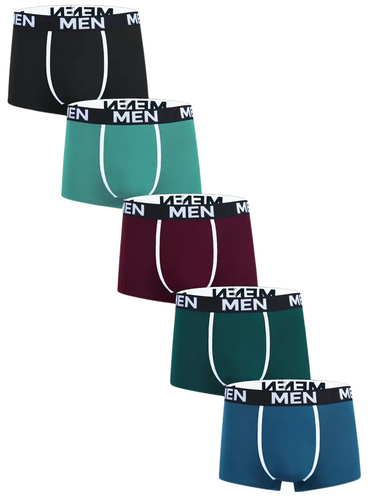 Herren Boxershorts mit Kontrastpaspel – die 5 Boxershorts: Schwarz, Aqua, Bordeaux, Dunkelgrün, Petrolblau
