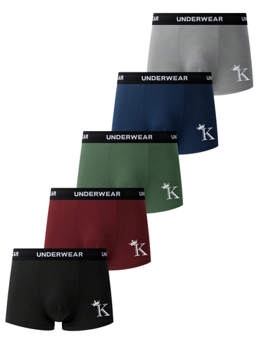 Boxer uomo tinta unita con piccola stampa – i 5 boxer: grigio, blu navy, verde, bordeaux, nero