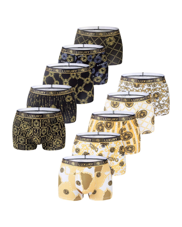 Boxershorts for menn med barokktrykk – de 10 boksershortsene med barokktrykk, svart og gull og hvitt og gull