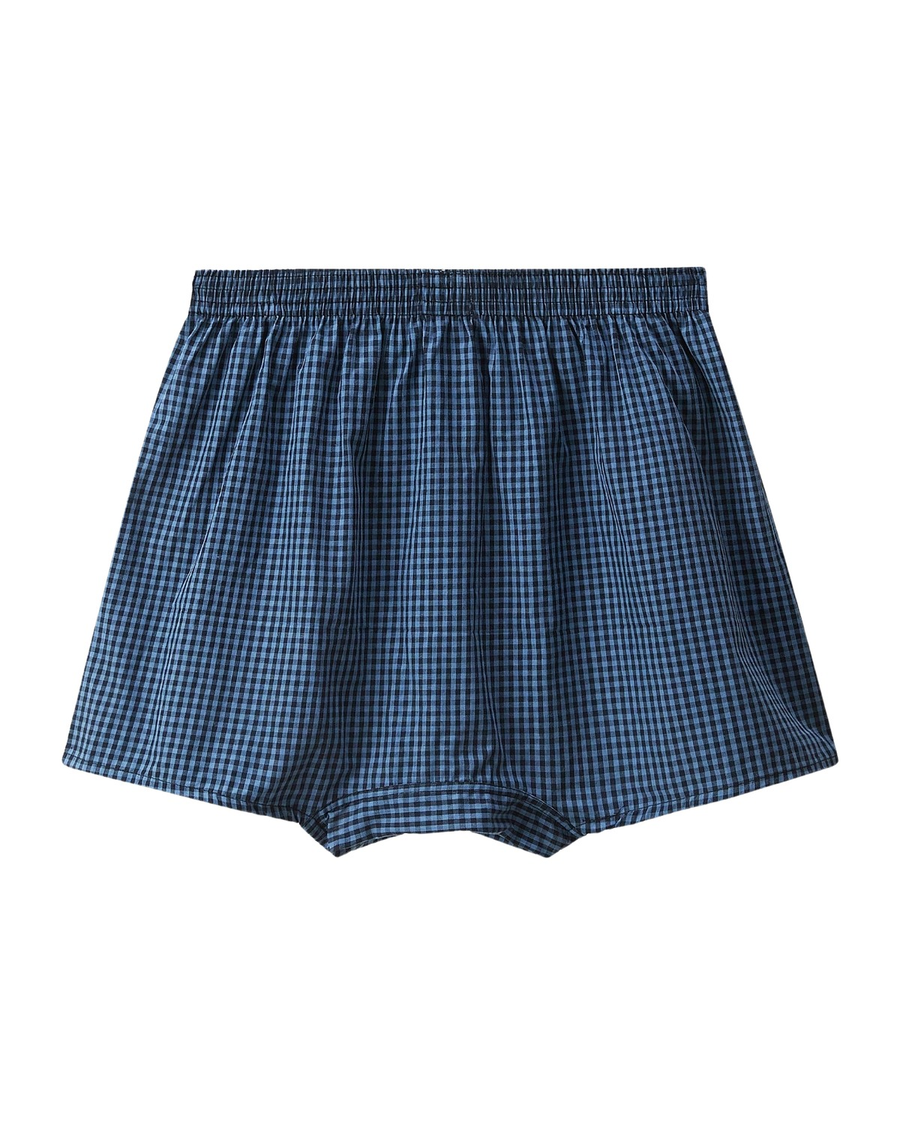 Boxers largos de homem em algodão aos quadrados – boxer vichy azul, frente