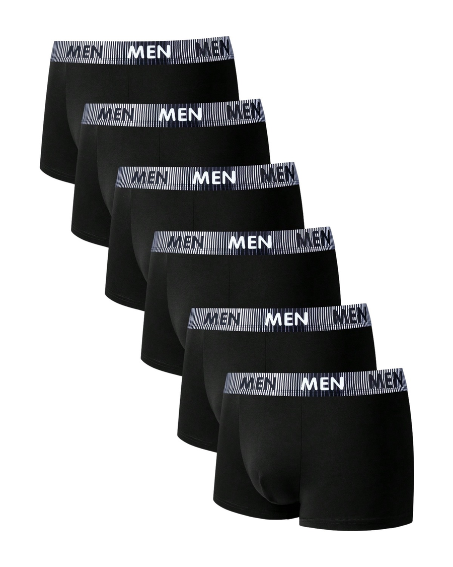 Men's Plain Boxer Briefs with Lettered Waistband – 6 black boxers