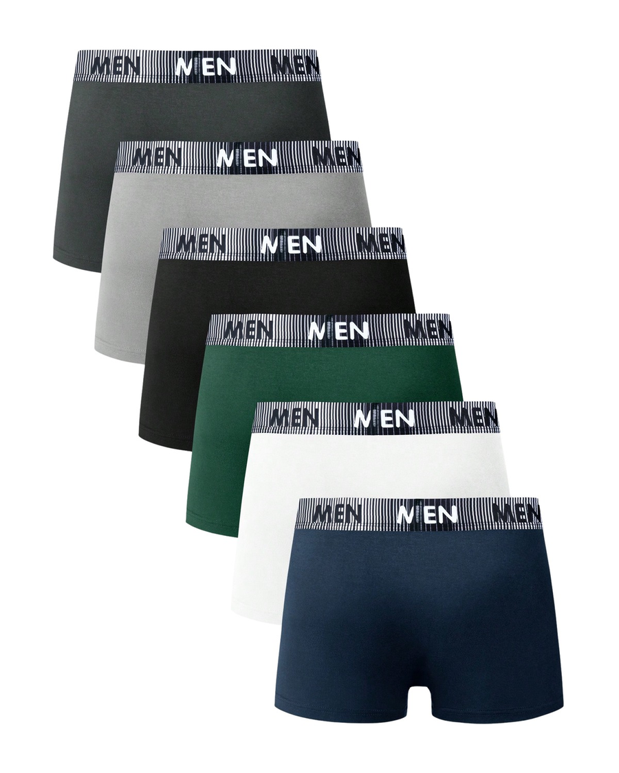 Men's Plain Boxer Briefs with Lettered Waistband – 6 boxers in different colours
