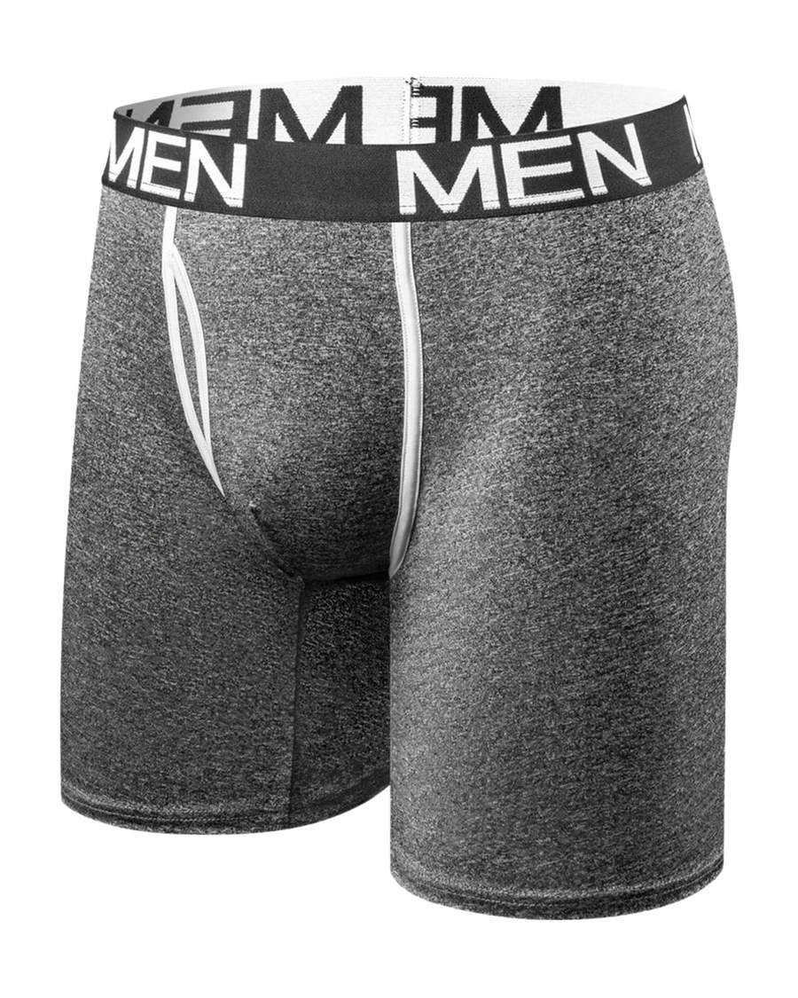 Men's Long-Leg Sports Boxers with Piping – grey marl boxer, front