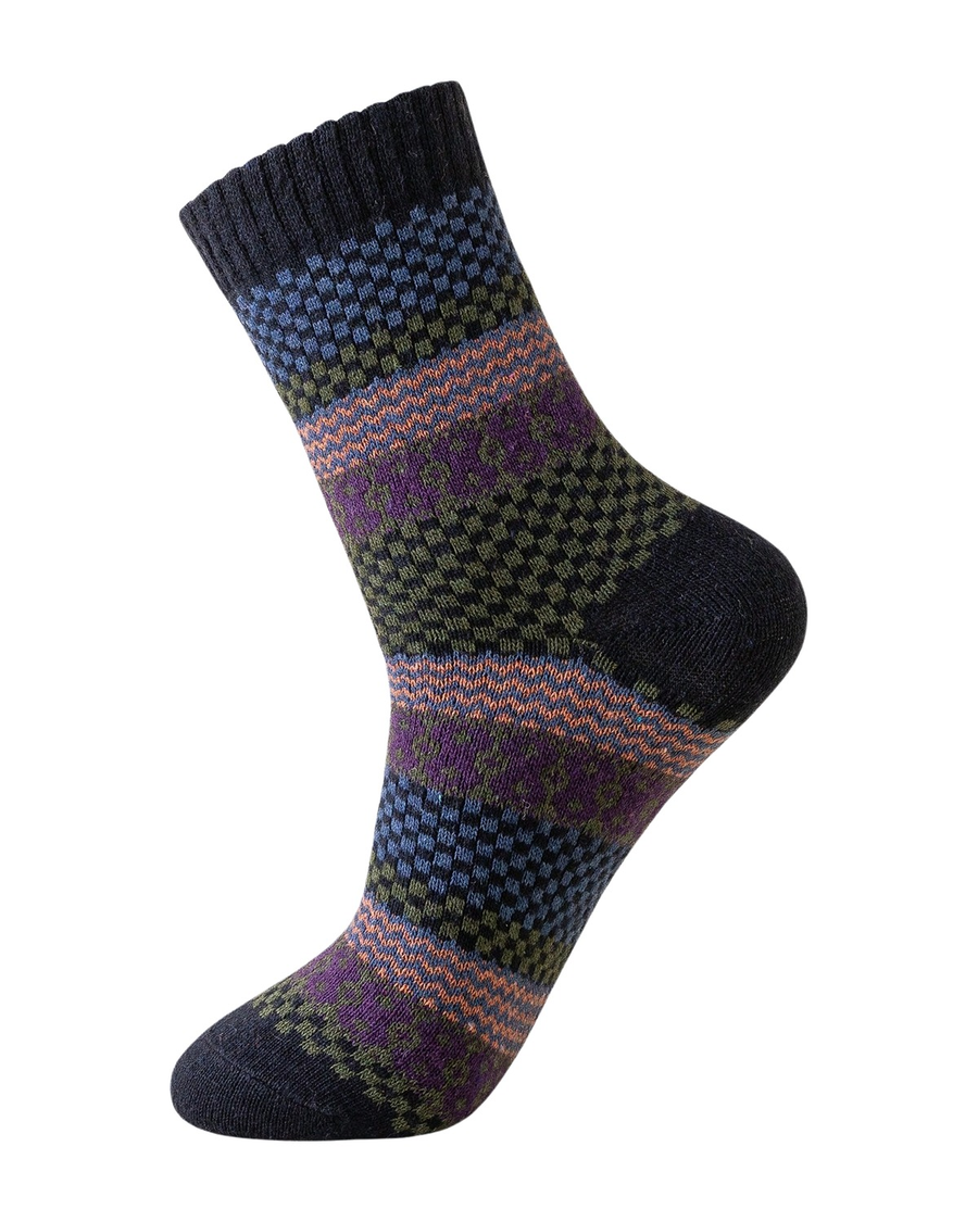 Gemusterte Herren Socken aus Wollmischung – marineblaue gemusterte Socke