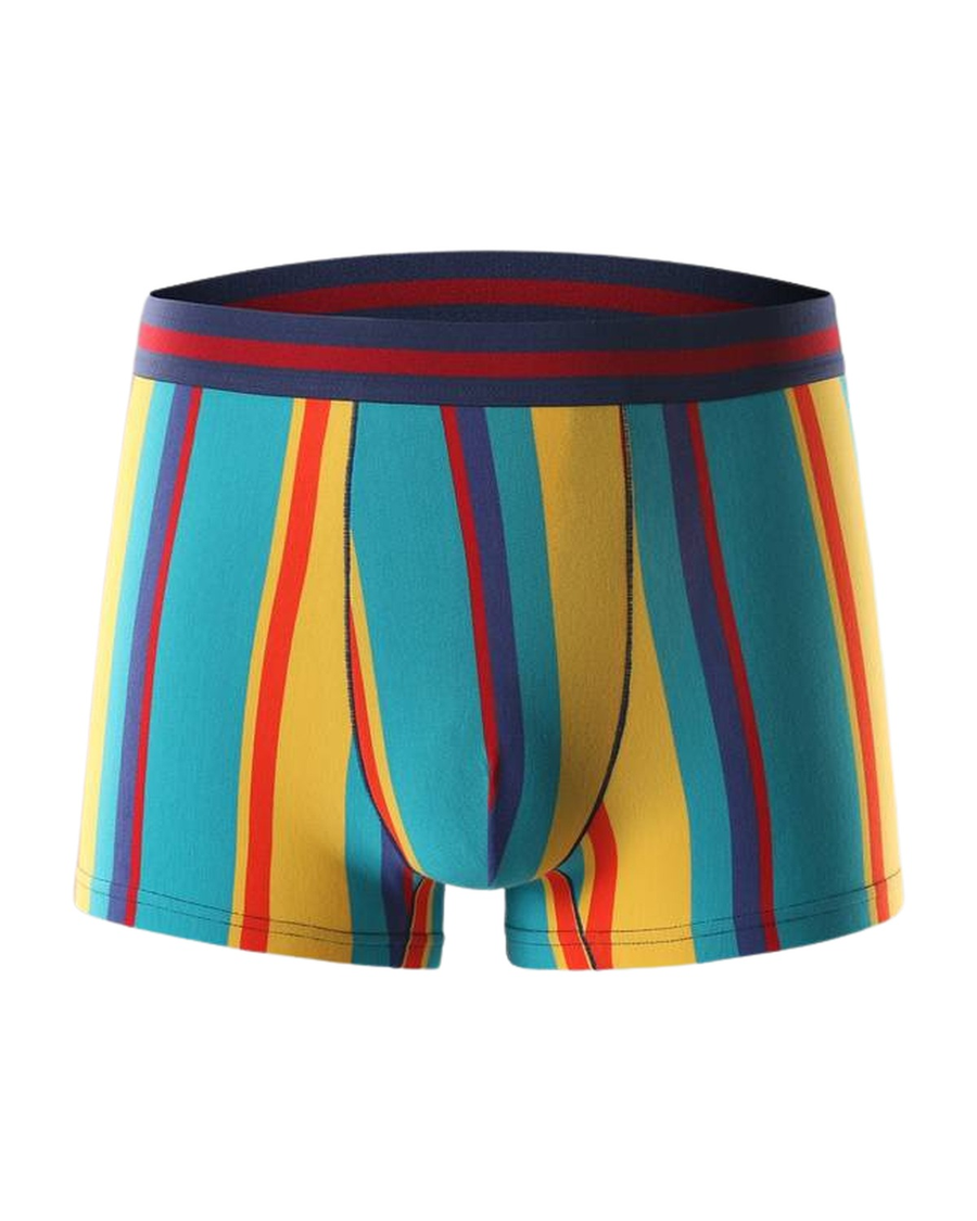 Boxer homme en coton à rayures colorées – caleçon rayé jaune, turquoise et rouge, devant