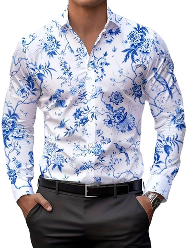 Camicia da Abito Uomo - Stampa Floreale Vintage, Stile Classico