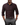 Burgundy printed shirt worn with grey trousers and brown belt