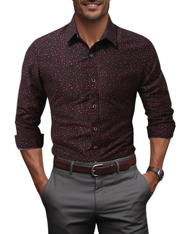 Herenoverhemd met lange mouwen - modeprint, regular fit