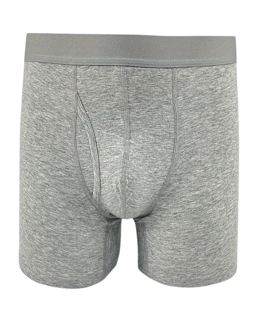 Men's Grey Cotton Long-Leg Boxers with Fly – grey long boxer, front