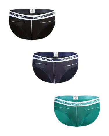 Slips herr i bambufiber med veckodagar – 3 slips: svart, midnattsblå, grön