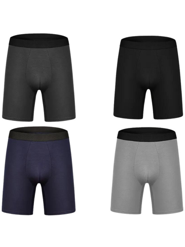 Boxer long homme uni en modal – les 4 boxers longs : gris foncé, noir, bleu marine et gris