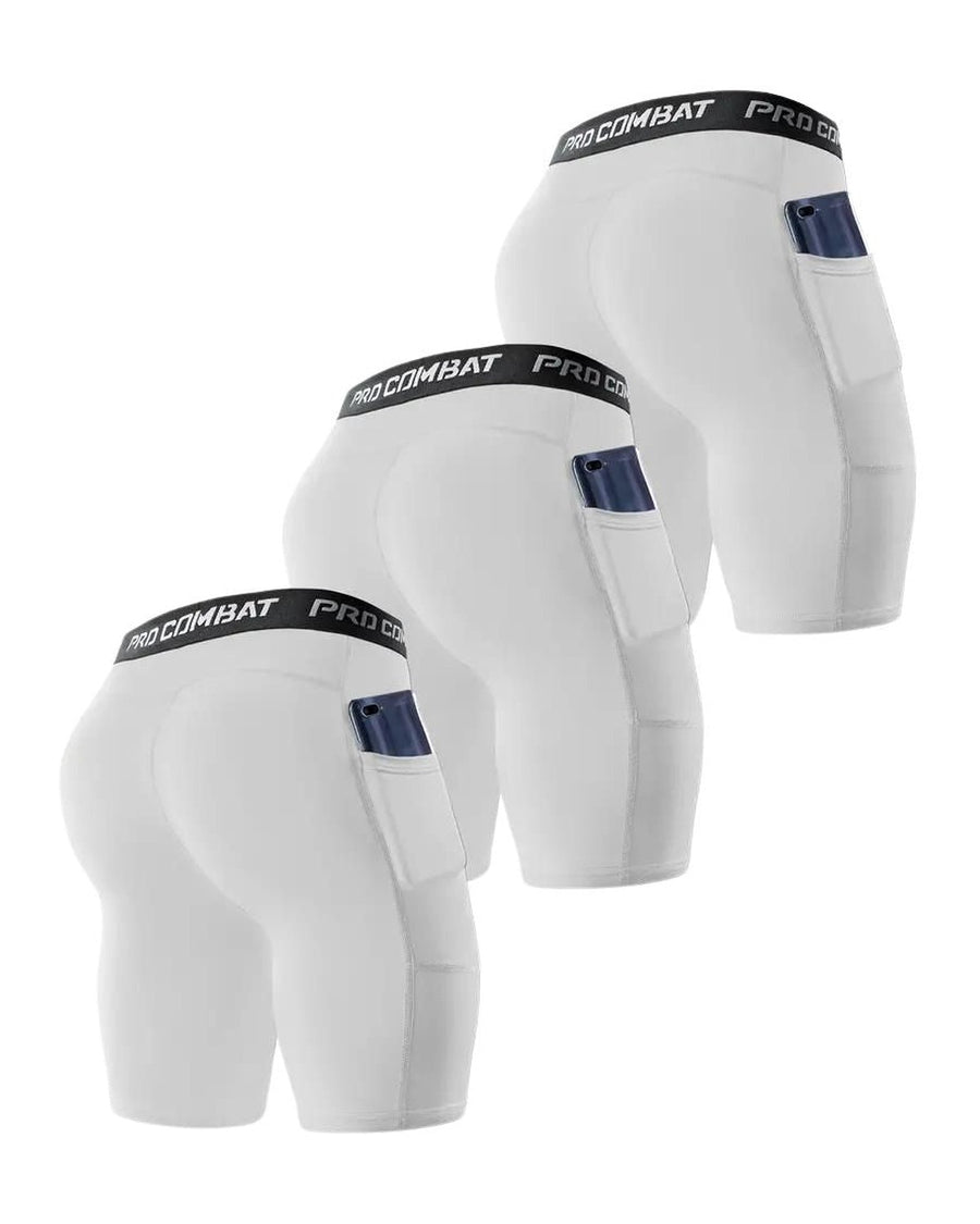 Boxer sportivi uomo a gamba lunga con tasca – 3 boxer sportivi bianchi con tasca, dietro