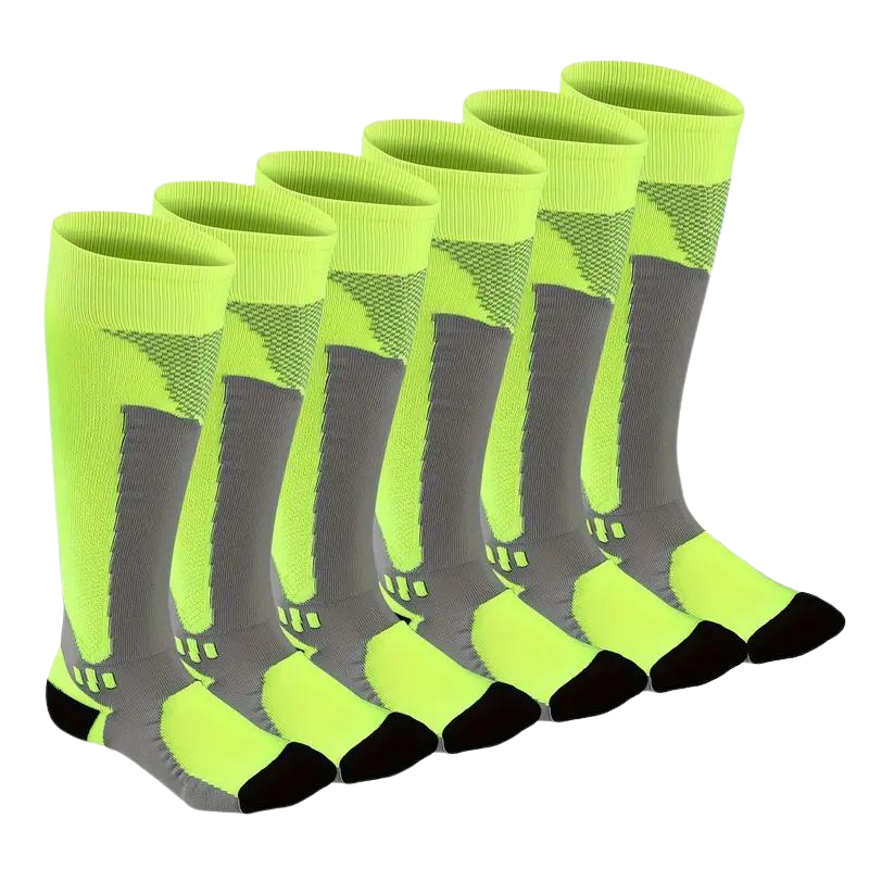 Calze sportive lunghe bicolore – calze giallo fluo e grigie, 3 paia