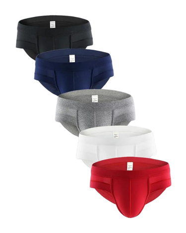 Men's Sports Briefs with U-Pouch – 5 briefs: black, navy blue, grey, white and red
