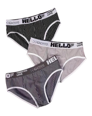 Slips de homem em algodão às riscas finas – 3 slips às riscas: preto, cinzento-claro, cinzento-escuro