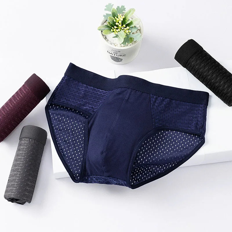 Herretrusser i bambus med mesh i siderne – marineblå trusser med mesh i siderne