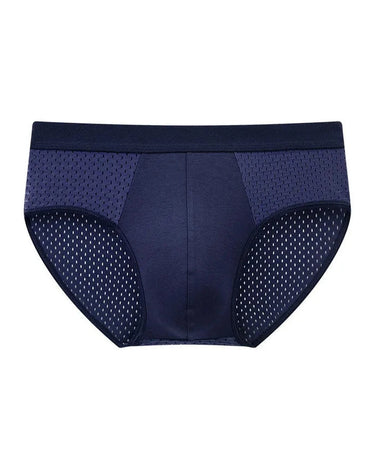 Herren Slips aus Bambusfaser mit Mesh-Seiten – blauer Slip, Vorderseite