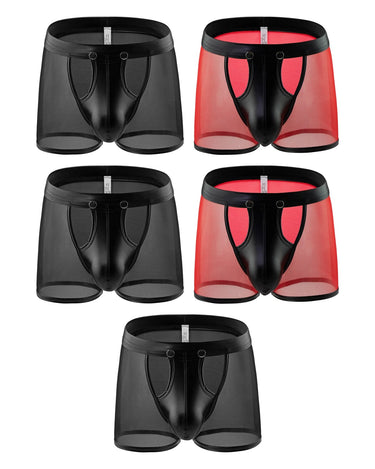 Gennemsigtige herreboxershorts i net – pakke med 5 stk., 3x sort + 2x rød/sort