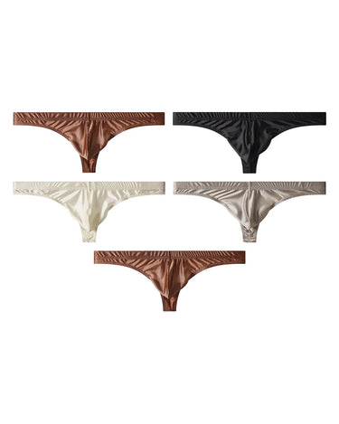 G-streng til mænd i silkeagtig mikrofiber uden sømme – pakke med 5 stk., 2x brun + 1x sort + 1x elfenben + 1x taupe