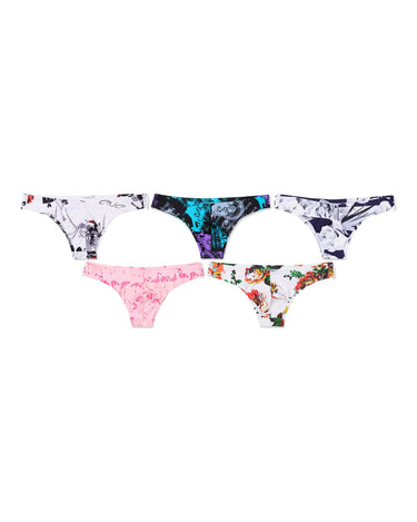 Men's Seamless Low-Rise Silky Microfibre Briefs – pack of 5 pieces, 1x birds + 1x music + 1x flowers + 1x flamingos + 1x spring