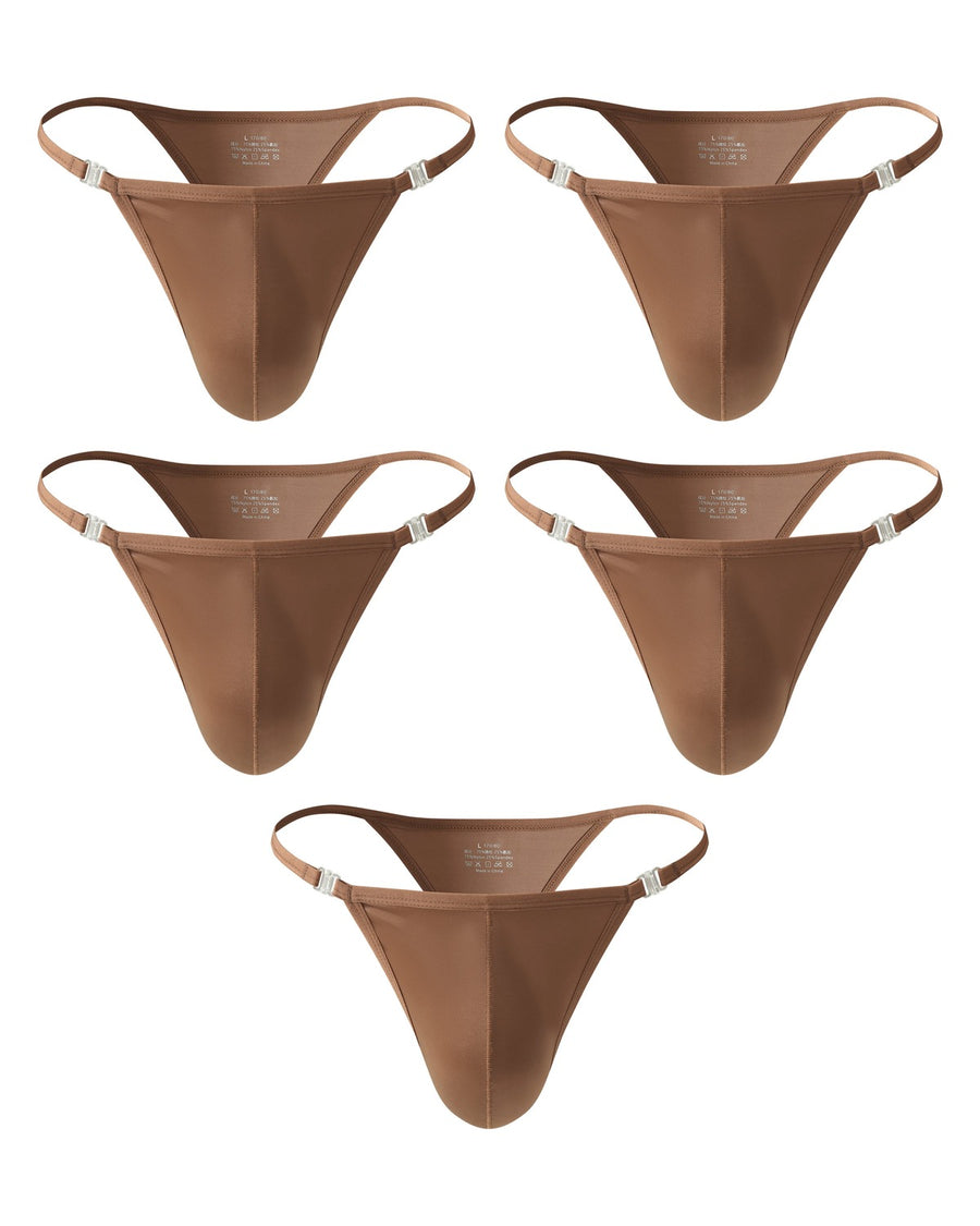 Tanga uomo in raso a vita bassa – confezione da 5 pezzi, 5x marrone