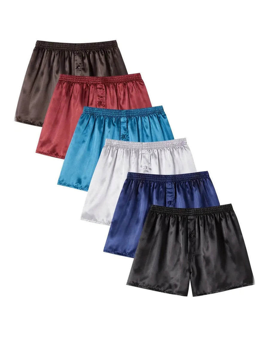 Men's Satin Boxer Shorts with Button Fly – 6 satin boxers in six colours