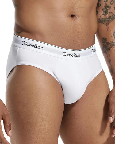 Men's White Low-Rise Stretch Briefs – white brief worn, front view