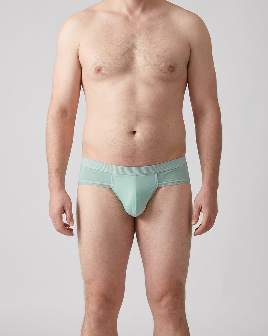 Men's Seamless Silky Microfibre Pouch Briefs – worn, front view