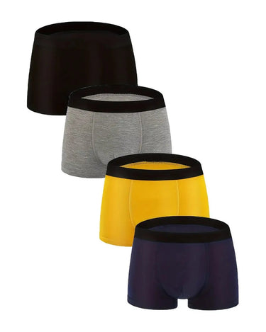 Boxer uomo in fibra di bambù con elastico nero – 4 boxer: nero, grigio, giallo e blu navy