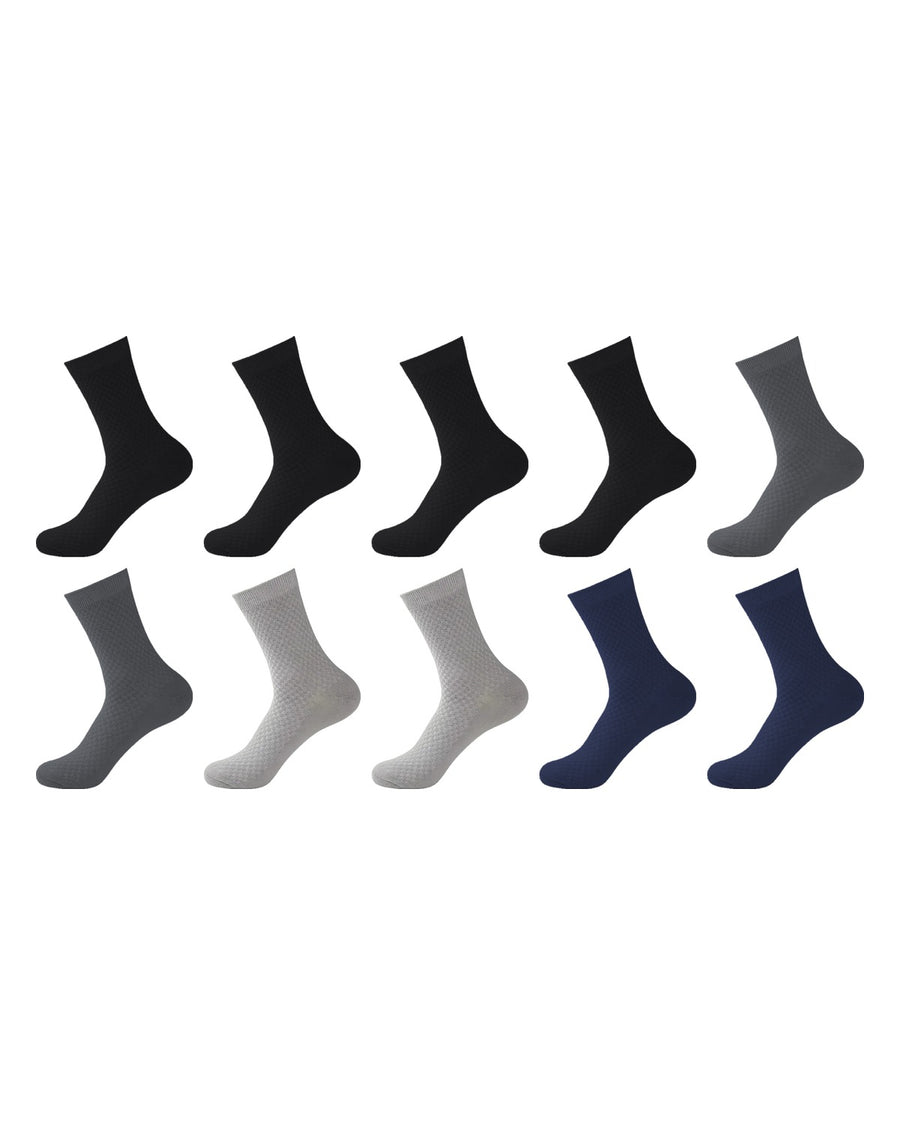 Calcetines largos de fibra de bambú para hombre – pack de 10 pares, 4x negro + 2x gris oscuro + 2x gris claro + 2x azul marino