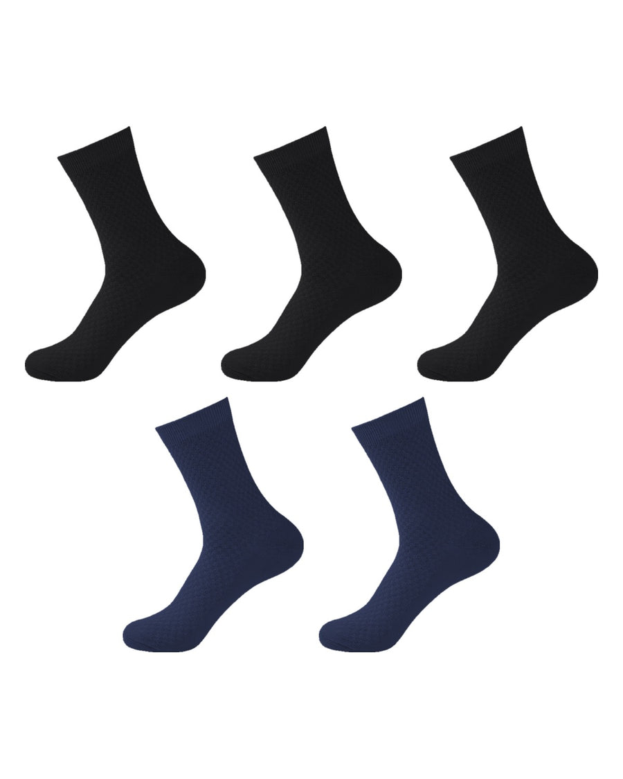 Calcetines largos de fibra de bambú para hombre – pack de 5 pares, 3x negro + 2x azul marino