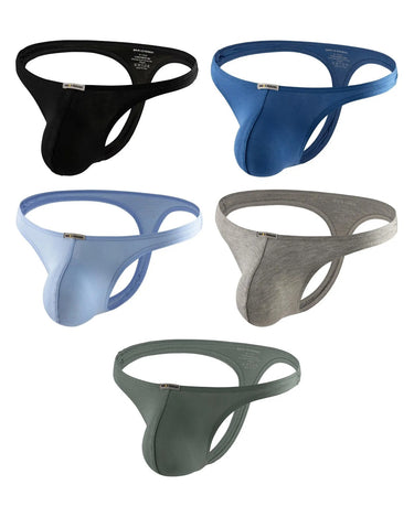 String de homem respirável em modal – pack de 5 peças, 1x preto + 1x azul + 1x azul-claro + 1x cinzento + 1x cinzento-escuro