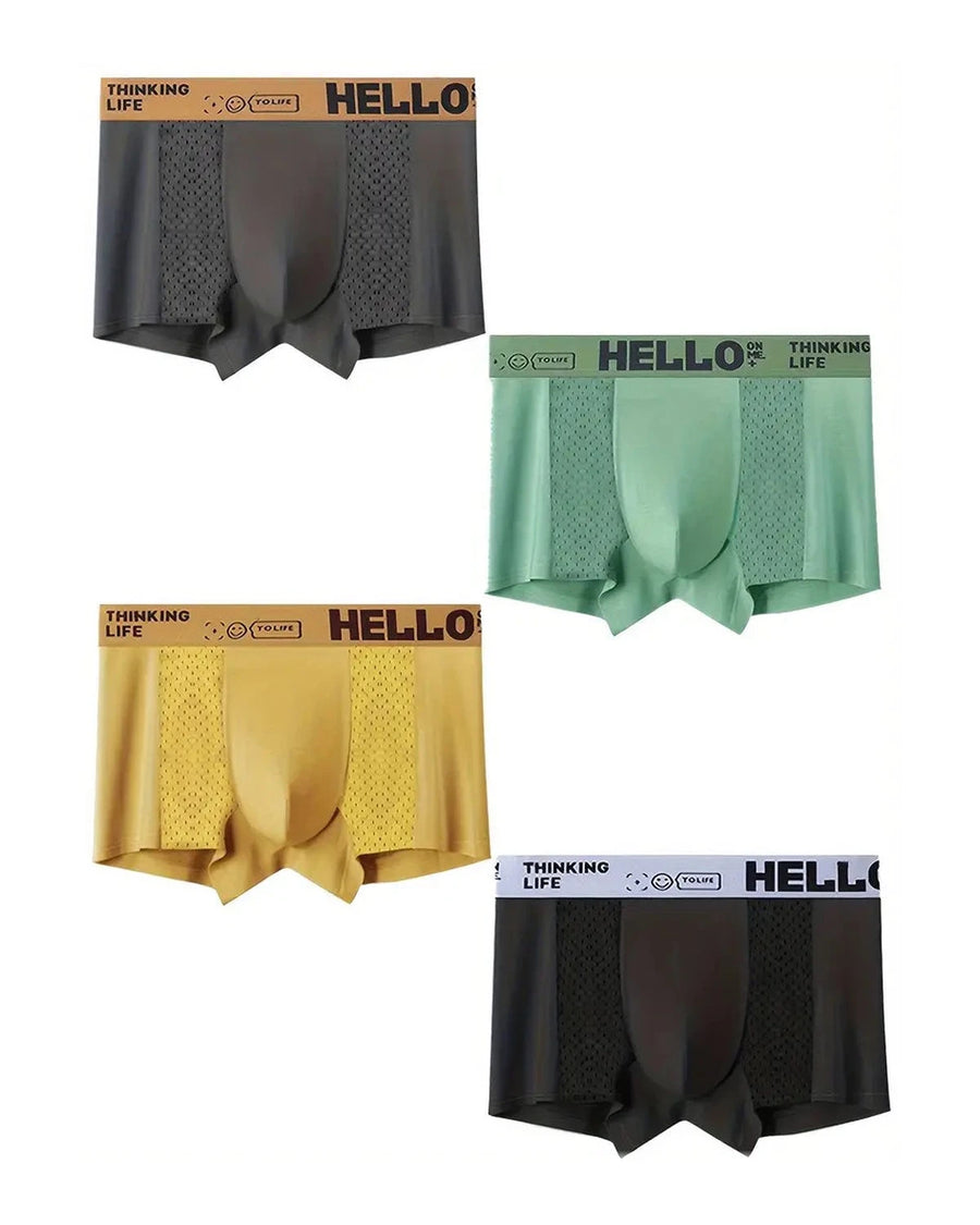 Sportsboxershorts for menn med meshpaneler – de fire fargene, sett forfra