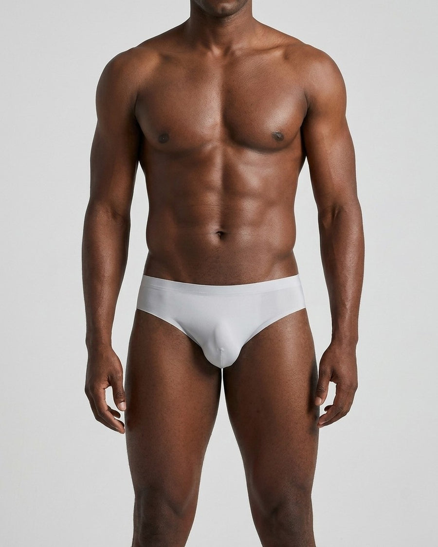 Men's Seamless Mid-Rise Silky Microfibre Briefs – worn, front view