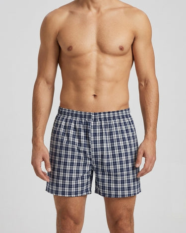 Men's Check Cotton Boxer Shorts – worn, front view