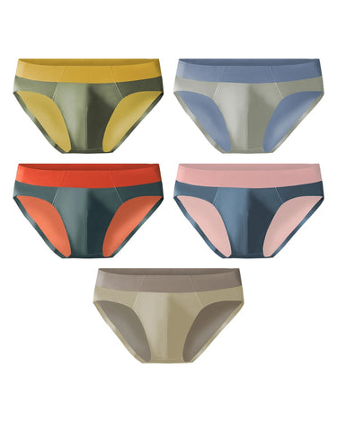 Men's Seamless Silky Microfibre Briefs – pack of 5 pieces, 1x olive + 1x grey/light blue + 1x grey/orange + 1x petrol + 1x beige