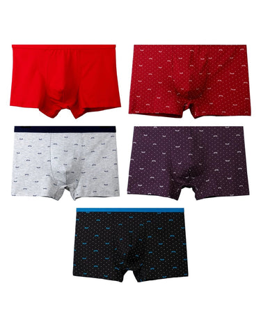 Herreboxershorts i bomuld uden sømme – pakke med 5 stk., 1x rød + 1x bordeaux + 1x grå + 1x lilla + 1x sort