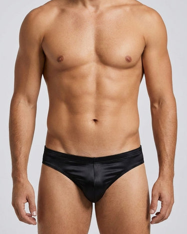 Men's Low-Rise Satin Pouch Briefs – worn, front view