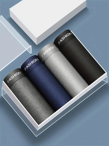 Gladde effen boxershorts heren – pakket van 4 in de doos: grijs, marineblauw, lichtgrijs, zwart