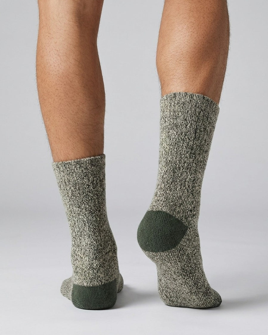 Calze termiche uomo in lana merino imbottite – indossato, retro