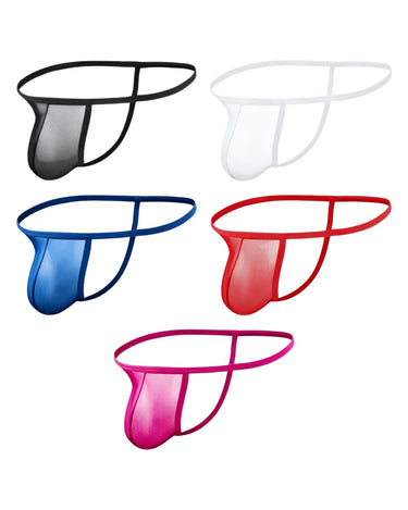 Herren String in Seidenoptik, elastisch – Packung mit 5 Stück, 1x schwarz + 1x weiß + 1x blau + 1x rot + 1x fuchsia