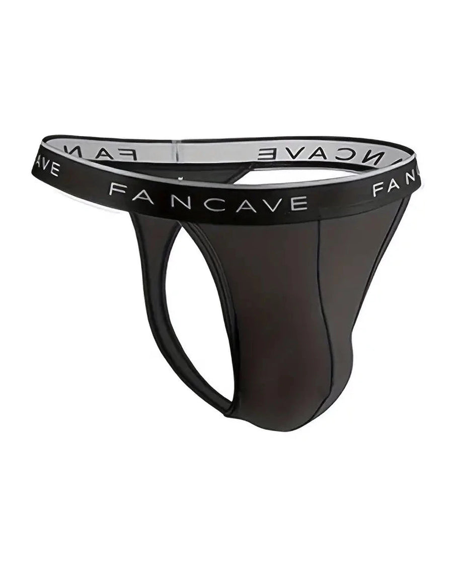 Men's Stretch Thongs with Black Waistband – black thong, side view